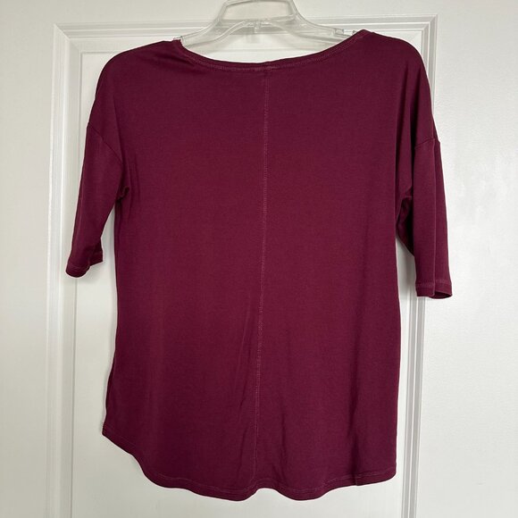 Lands' End Women's Top Burgundy Red Cotton Modal Elbow Sleeve Balletneck - Picture 3 of 8